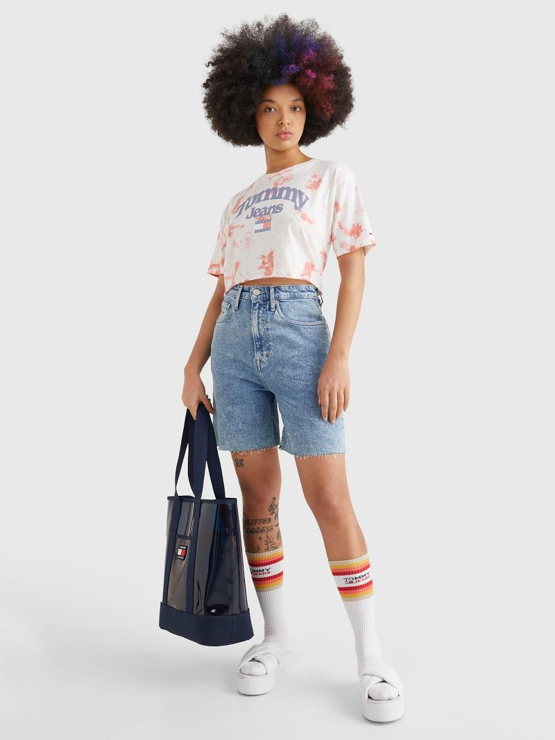 Red / White Women's Tommy Hilfiger Cropped Tie-Dye Logo T Shirts | AU_W21439