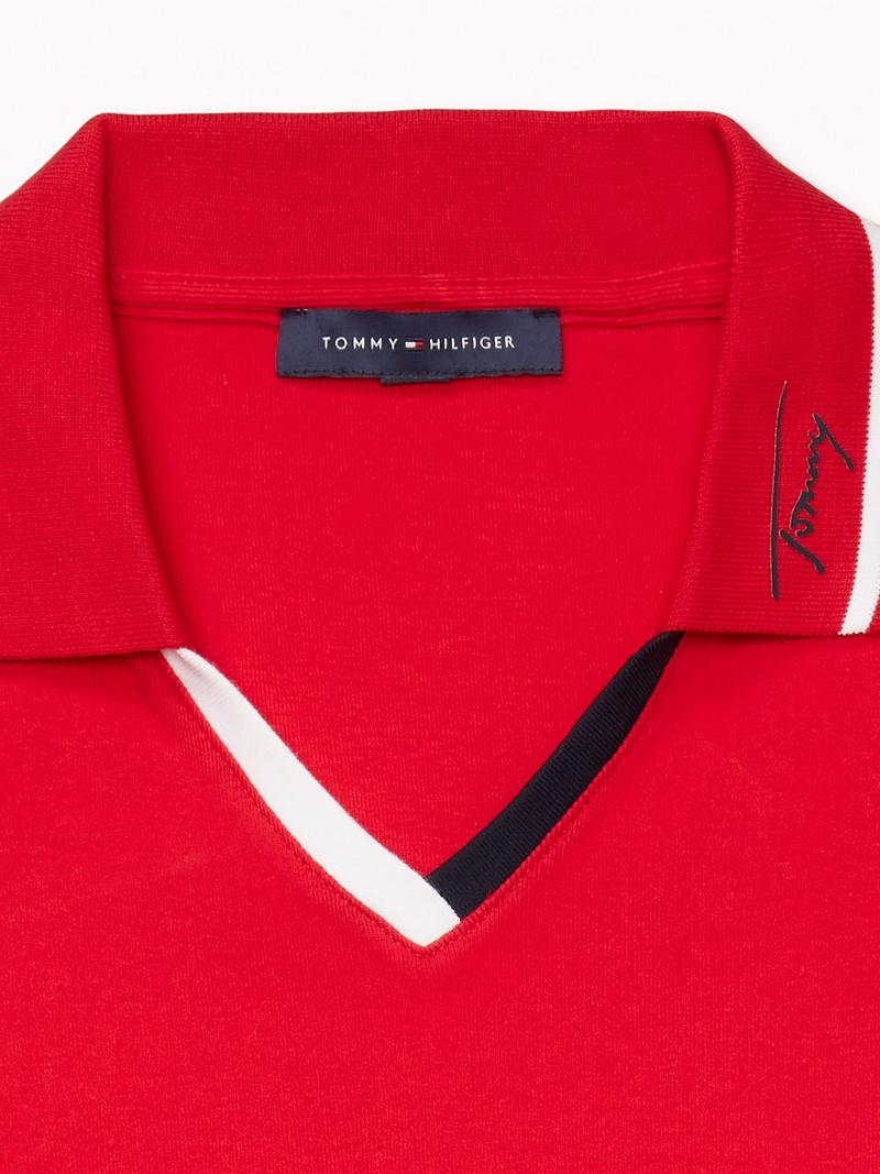 Red Women's Tommy Hilfiger Curve Solid Polo Dresses | AU_W21055