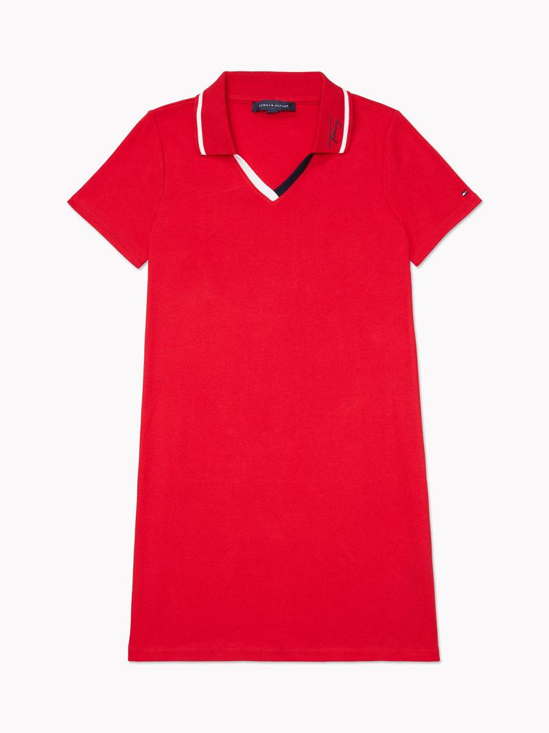 Red Women\'s Tommy Hilfiger Curve Solid Polo Dresses | AU_W21055