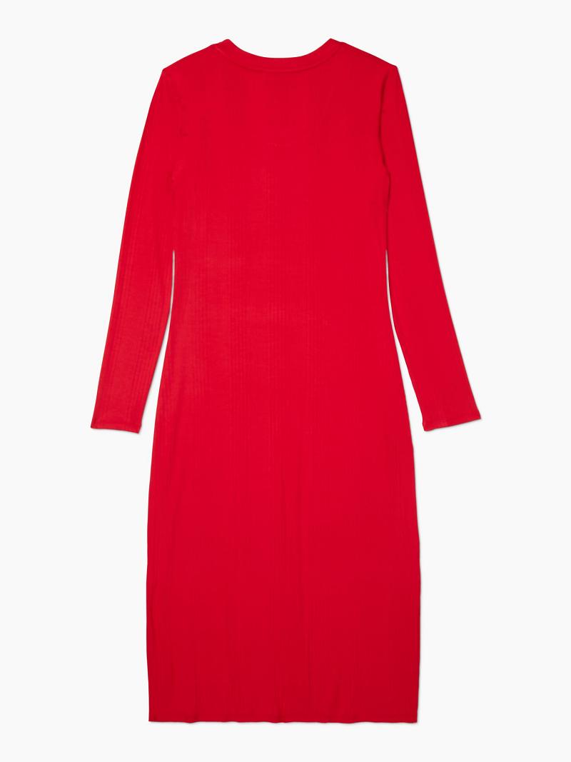 Red Women's Tommy Hilfiger Essential Ribbed Midi Dresses | AU_W21073