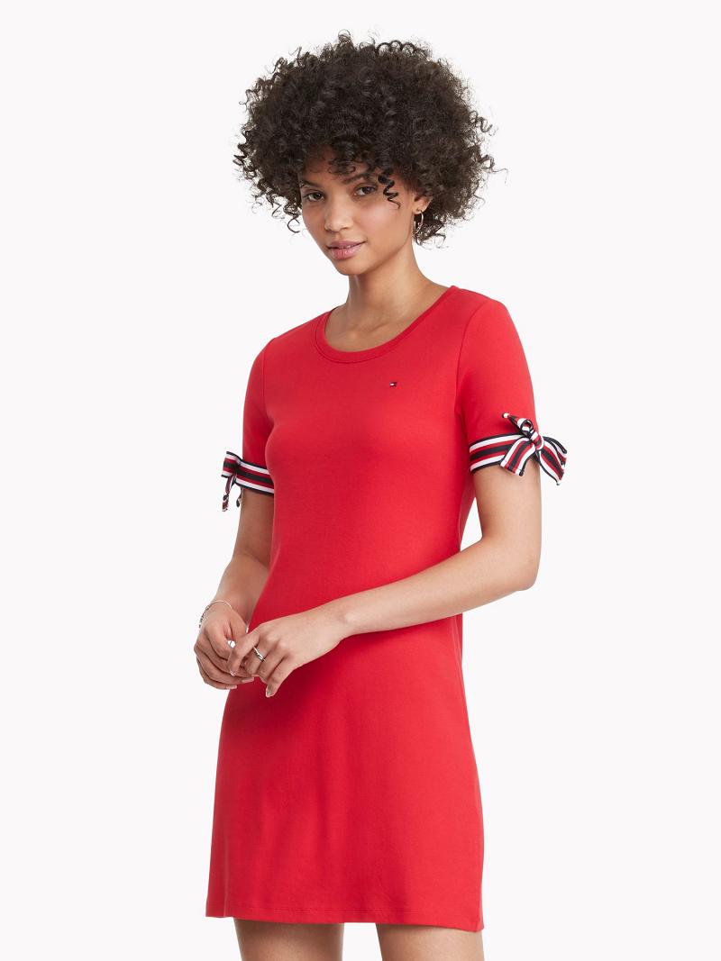 Red Women\'s Tommy Hilfiger Essential Tie-Sleeve Dresses | AU_W21080