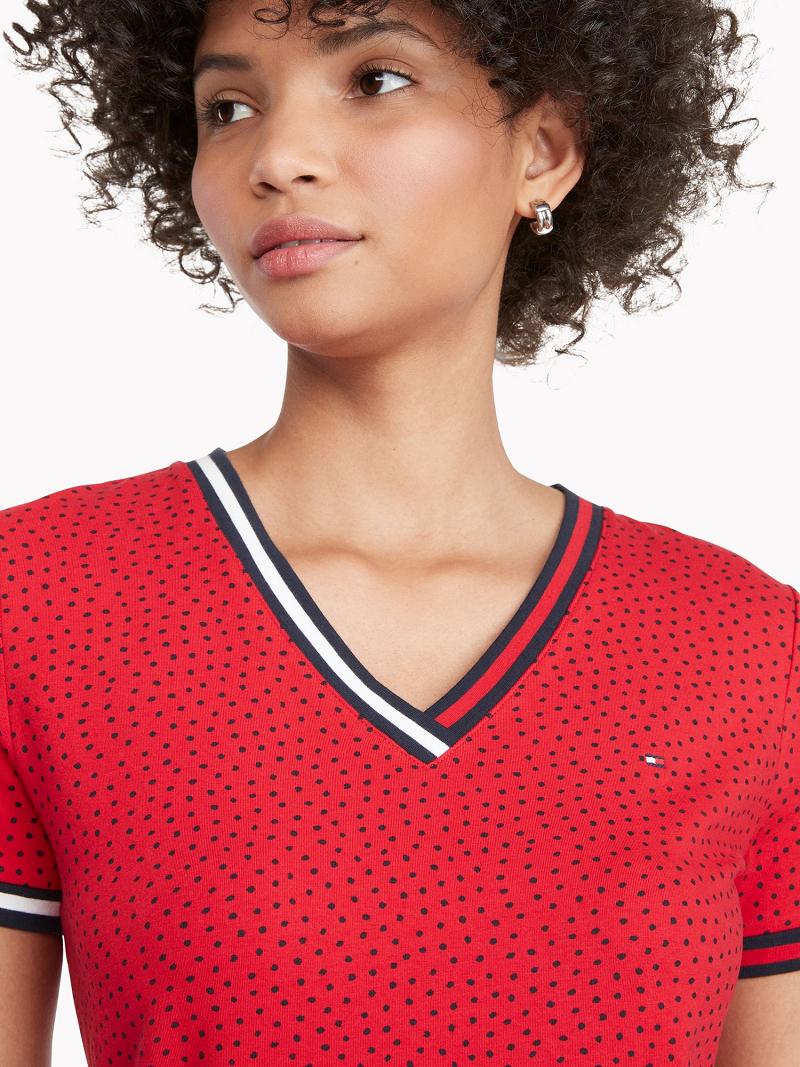 Red Women's Tommy Hilfiger Essential V-Neck Dot Print Dresses | AU_W21082