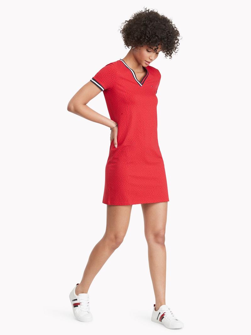 Red Women\'s Tommy Hilfiger Essential V-Neck Dot Print Dresses | AU_W21082