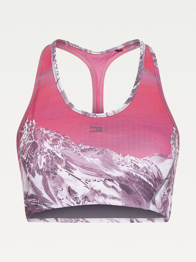 Red Women's Tommy Hilfiger Icon Print Sports Bras | AU_W21522