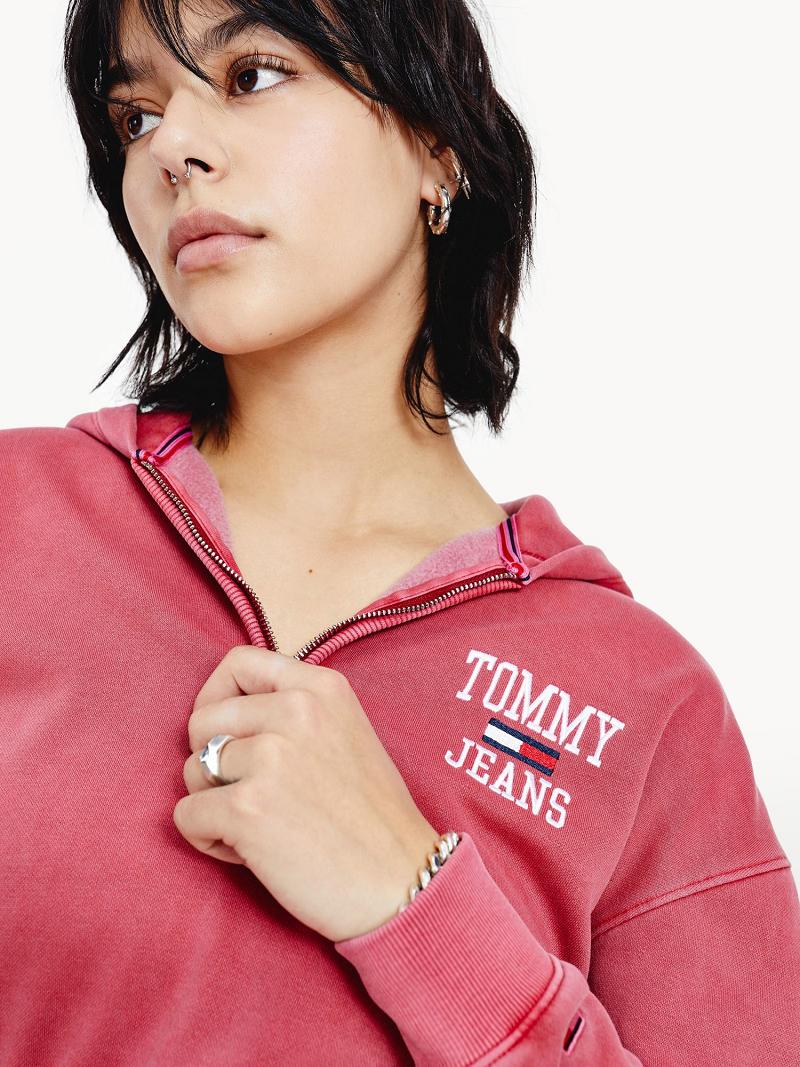 Red Women's Tommy Hilfiger Organic Cotton Collegiate Hoodies | AU_W21155