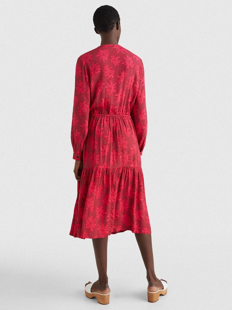 Red Women's Tommy Hilfiger Relaxed Fit Floral Maxi Shift Dresses | AU_W21110