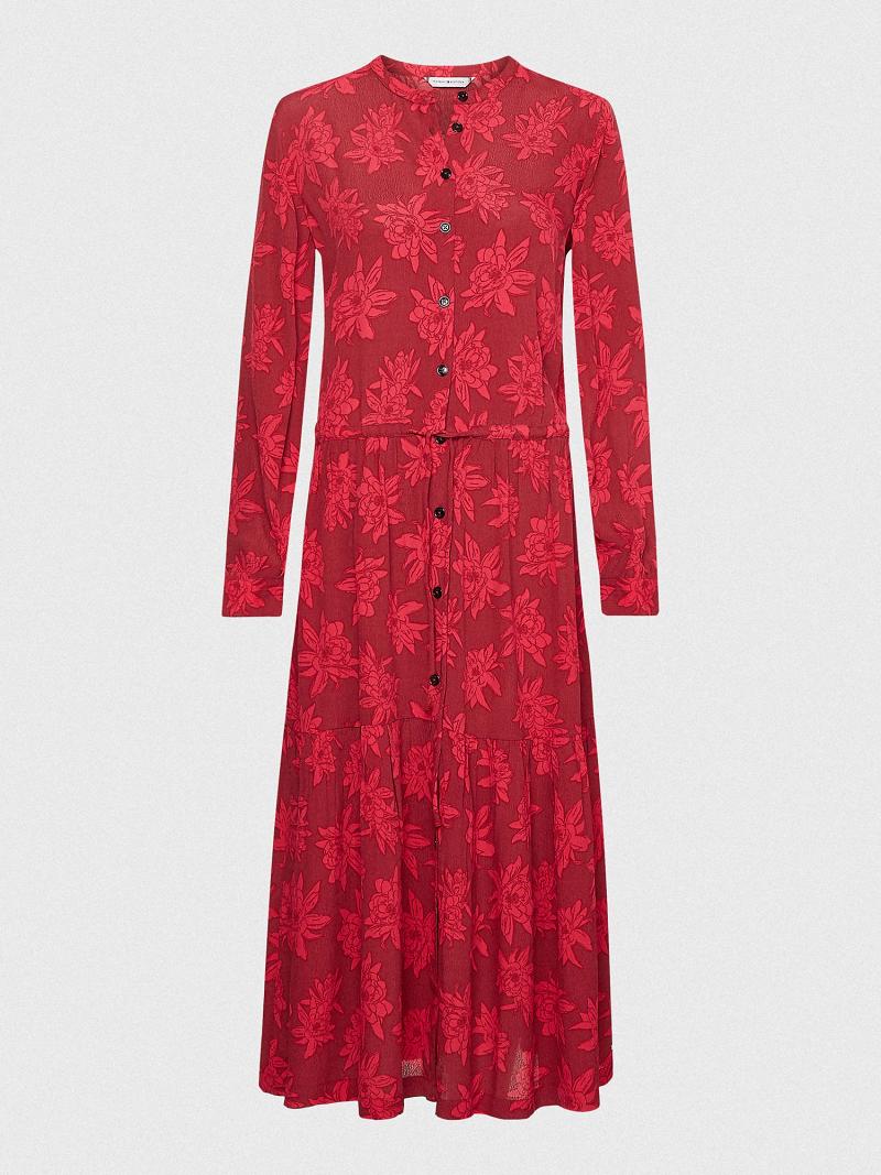 Red Women's Tommy Hilfiger Relaxed Fit Floral Maxi Shift Dresses | AU_W21110