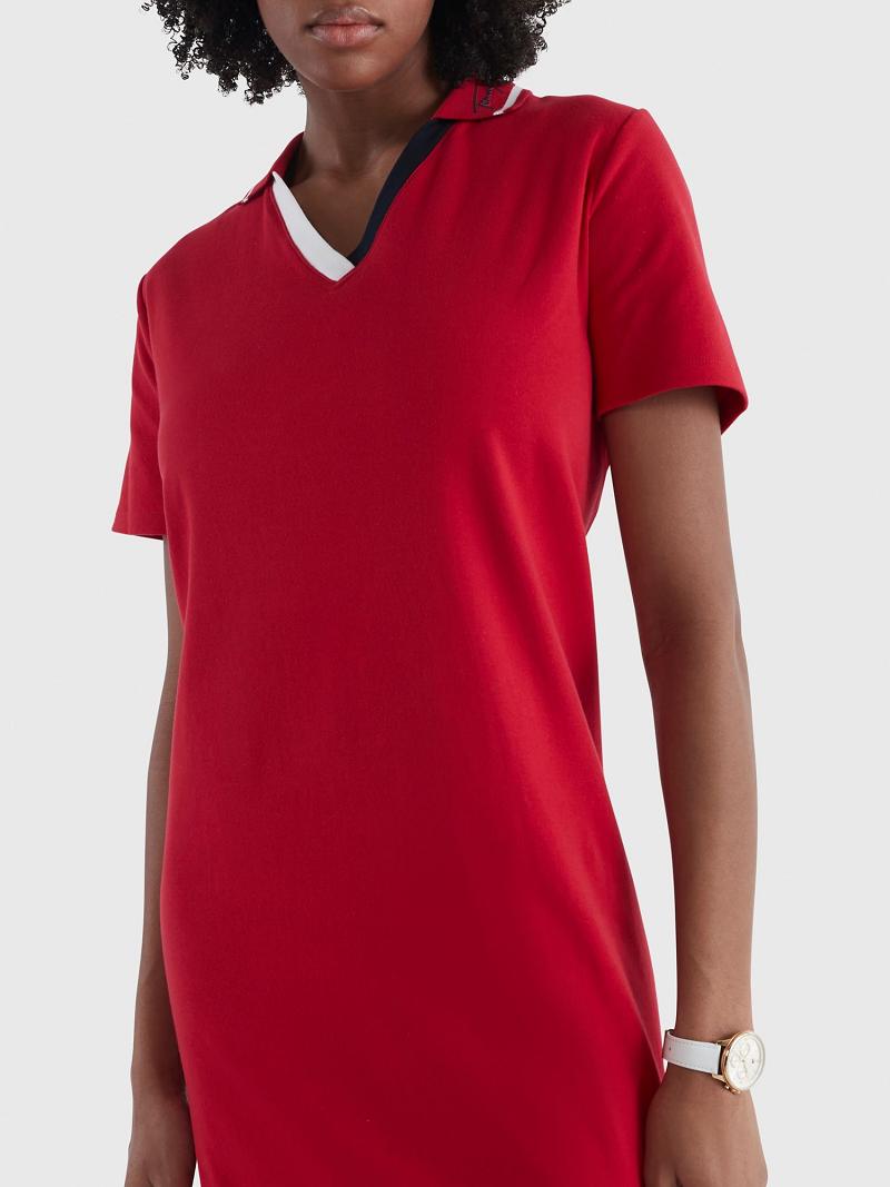 Red Women's Tommy Hilfiger Solid Polo Dresses | AU_W21123