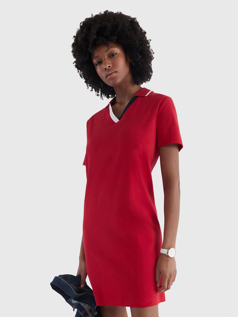 Red Women\'s Tommy Hilfiger Solid Polo Dresses | AU_W21123