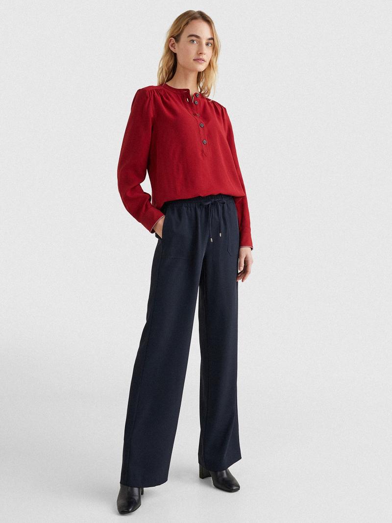 Red Women's Tommy Hilfiger Solid Popover Blouses | AU_W21019