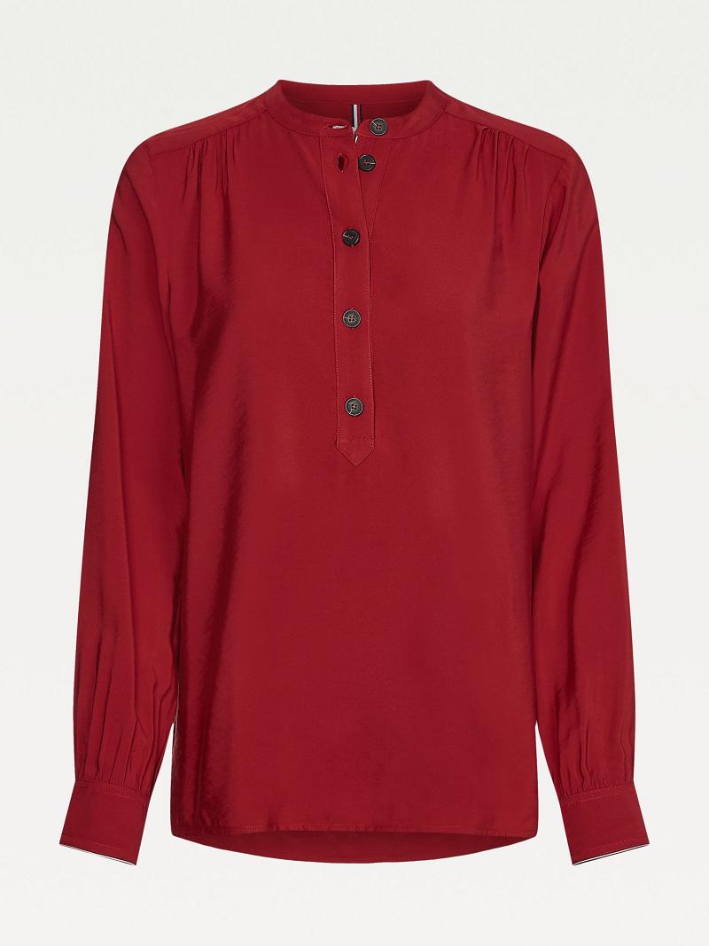 Red Women's Tommy Hilfiger Solid Popover Blouses | AU_W21019