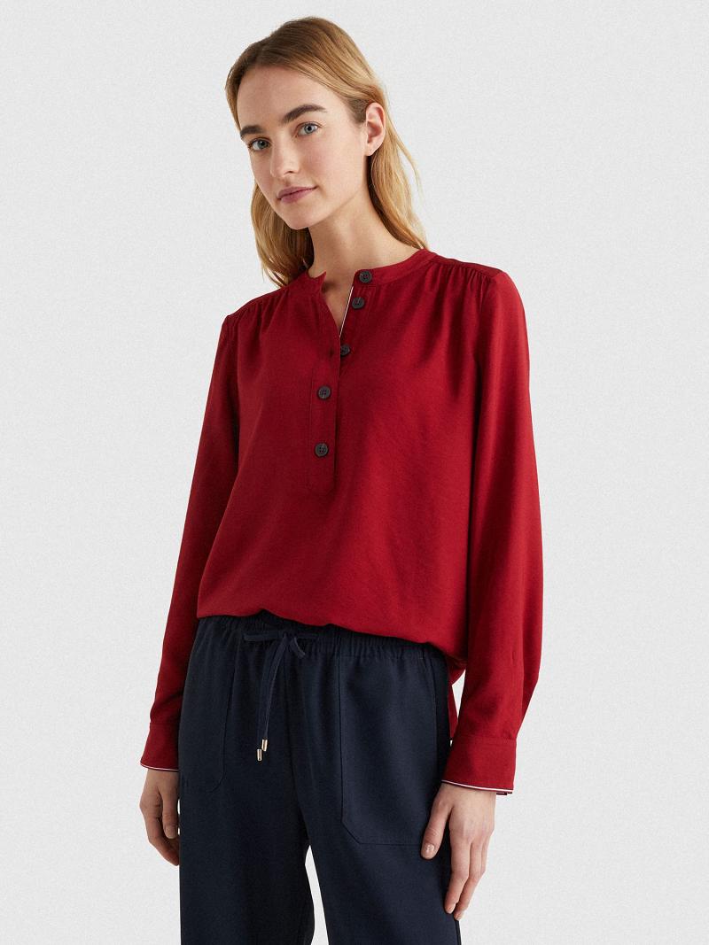 Red Women\'s Tommy Hilfiger Solid Popover Blouses | AU_W21019