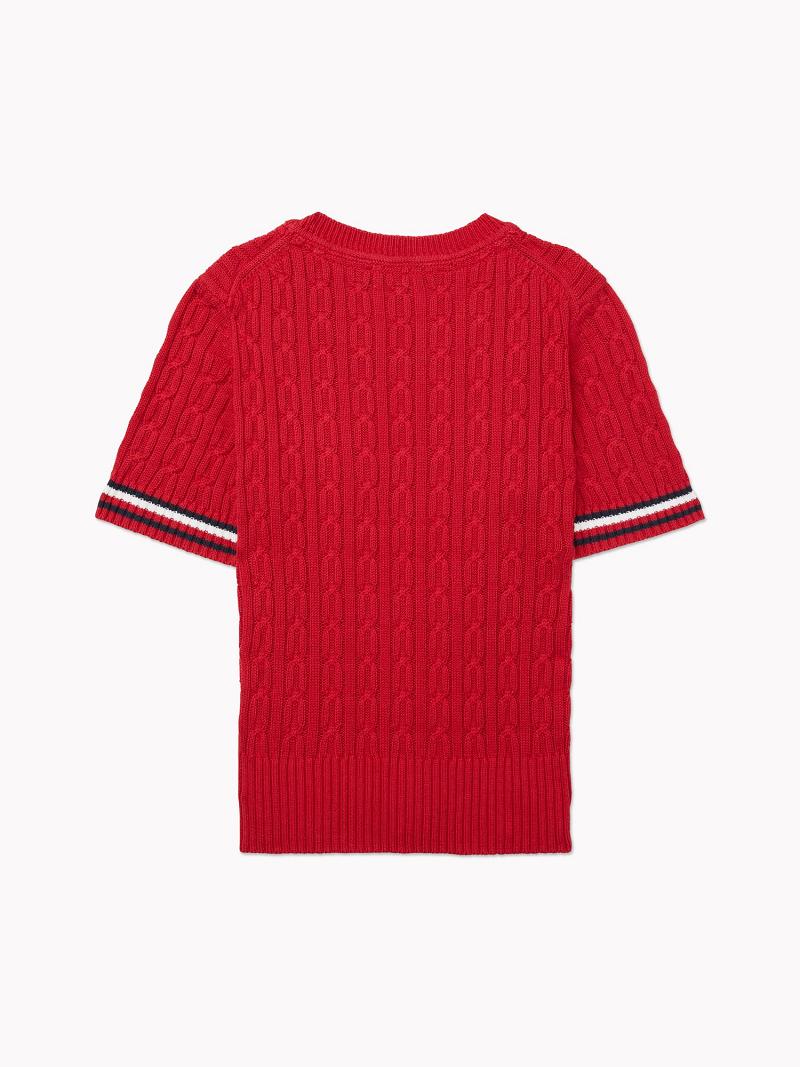 Red Women's Tommy Hilfiger Stripe Cable Knit Sweaters | AU_W21368