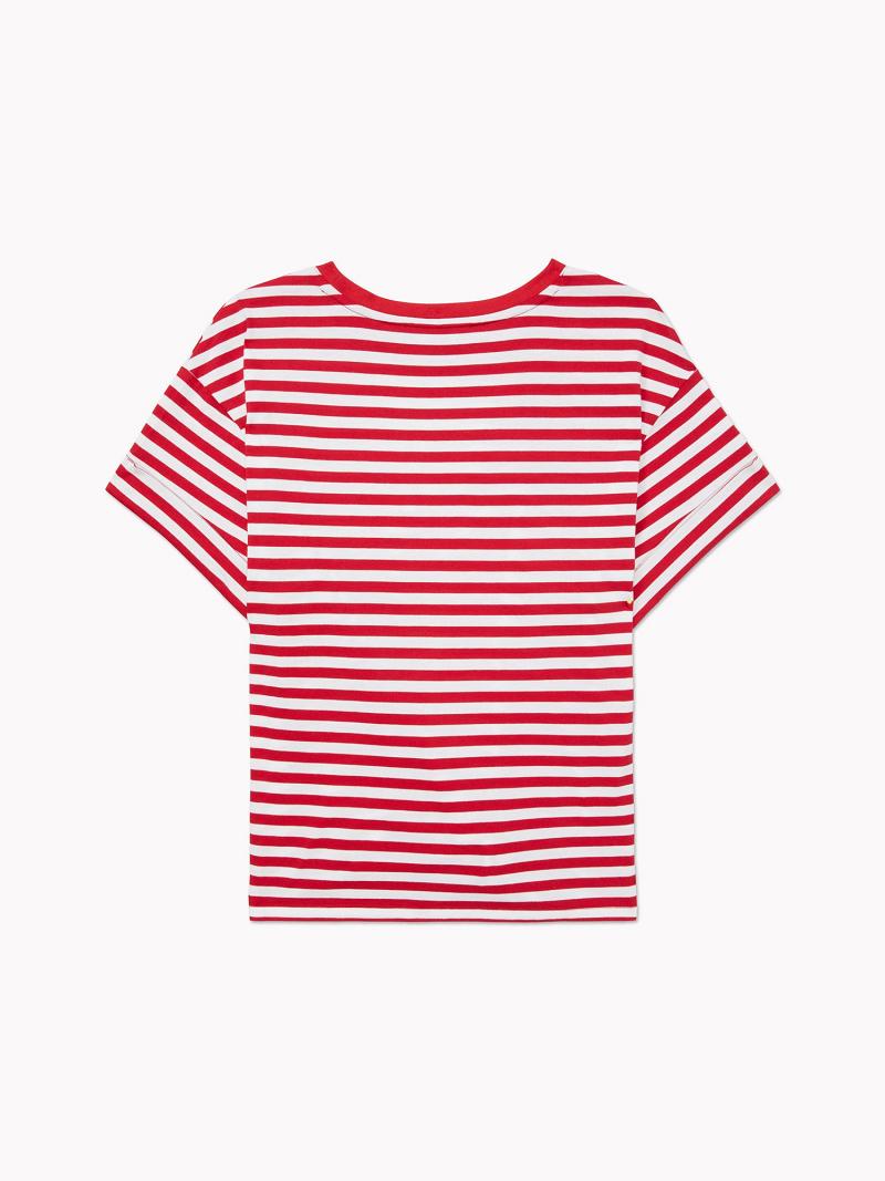 Red Women's Tommy Hilfiger Stripe Tie-Front T Shirts | AU_W21478