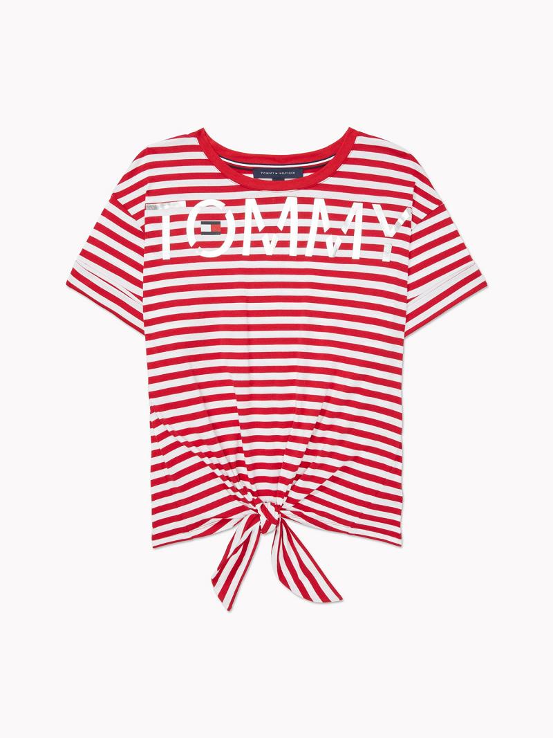 Red Women\'s Tommy Hilfiger Stripe Tie-Front T Shirts | AU_W21478