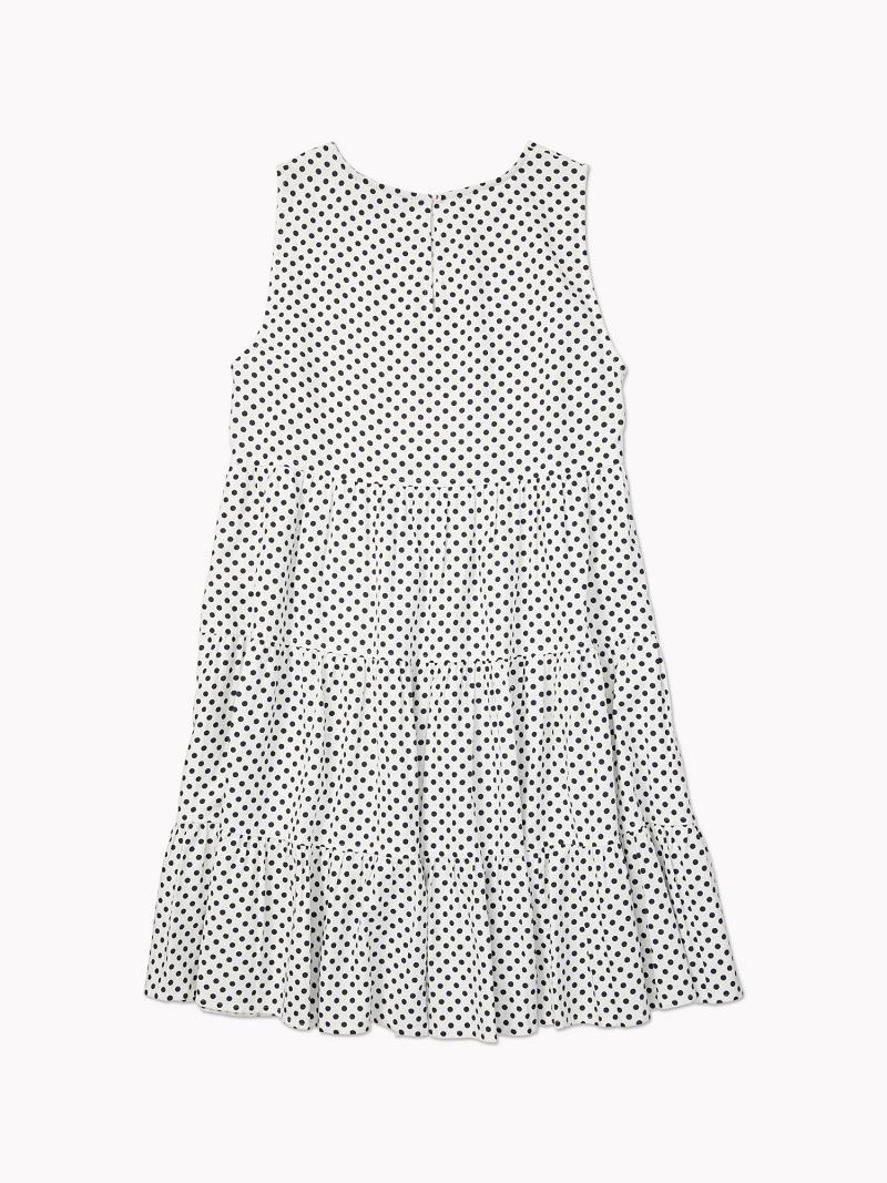 White / Blue Women's Tommy Hilfiger Tiered Dot Dresses | AU_W21133