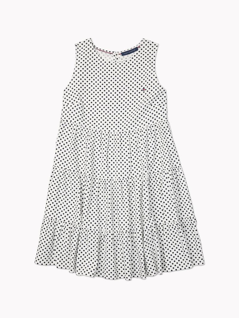 White / Blue Women\'s Tommy Hilfiger Tiered Dot Dresses | AU_W21133