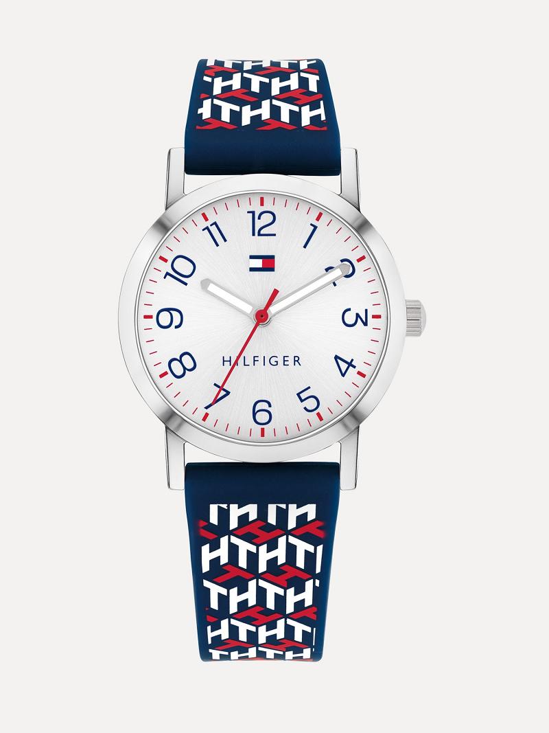 White Kids\' Tommy Hilfiger Big Monogram With Silicone Strap Watches | AU_G1369