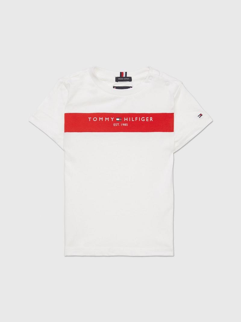 White Kids\' Tommy Hilfiger Logo Stripe T Shirts | AU_G1252