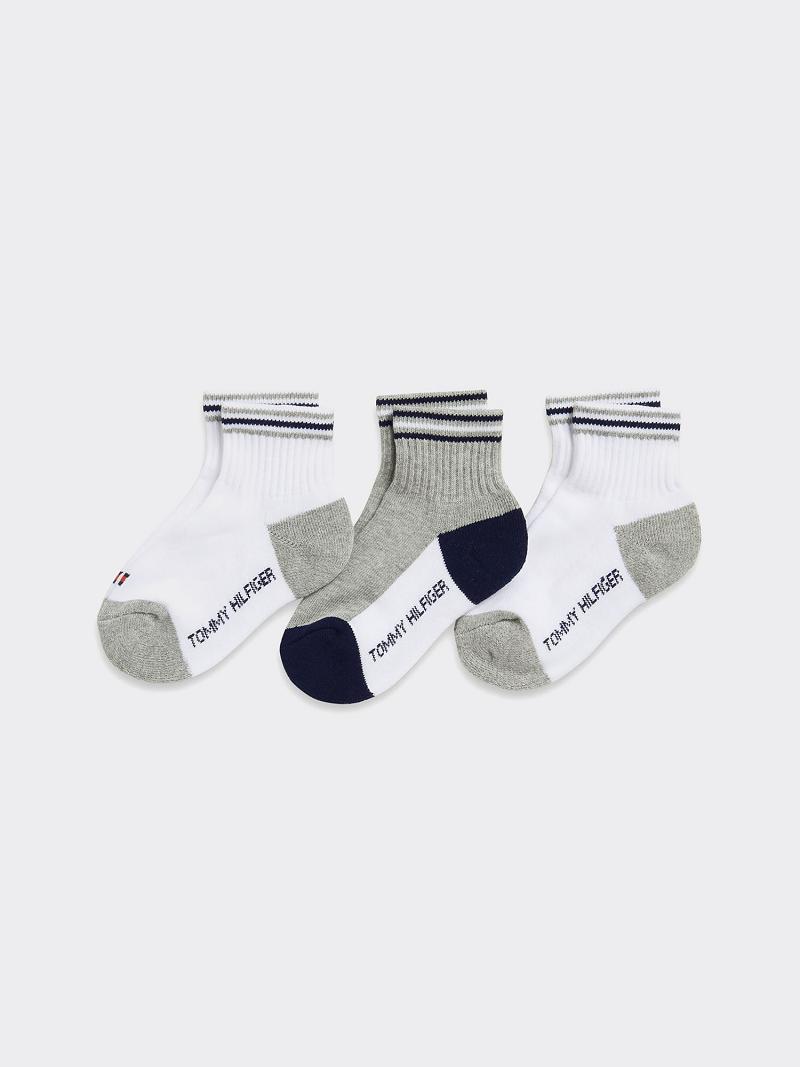 White Kids\' Tommy Hilfiger Quarter Top 3PK Socks | AU_B2296