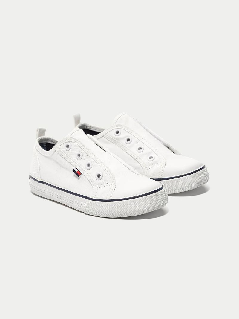 White Kids\' Tommy Hilfiger White Laceless Sneakers | AU_G1311