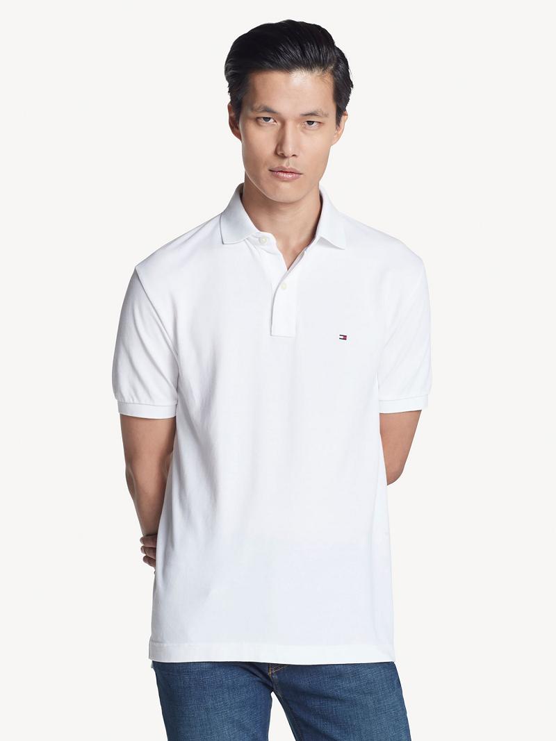 White Men\'s Tommy Hilfiger Classic fit solid Polos | AU_M31289