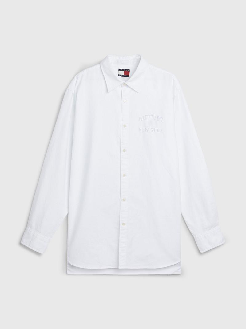 White Men's Tommy Hilfiger Classic oversized Shirts | AU_M31241