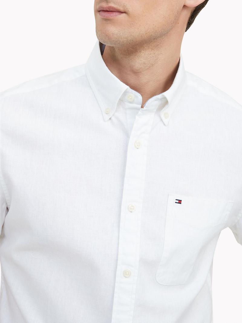 White Men's Tommy Hilfiger Custom fit essential cotton & linen Shirts | AU_M31245