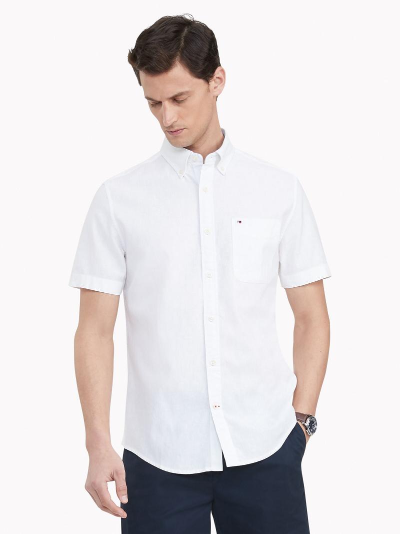 White Men\'s Tommy Hilfiger Custom fit essential cotton & linen Shirts | AU_M31245