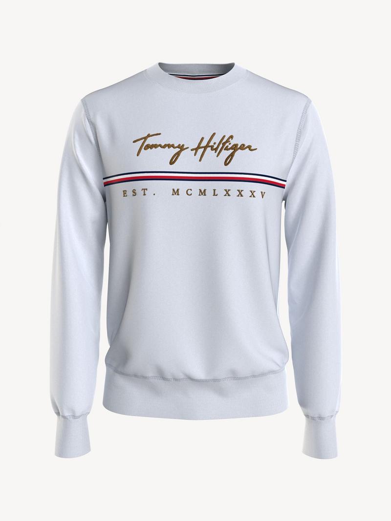 White Men\'s Tommy Hilfiger Essential Logo Sweatshirts | AU_M31119