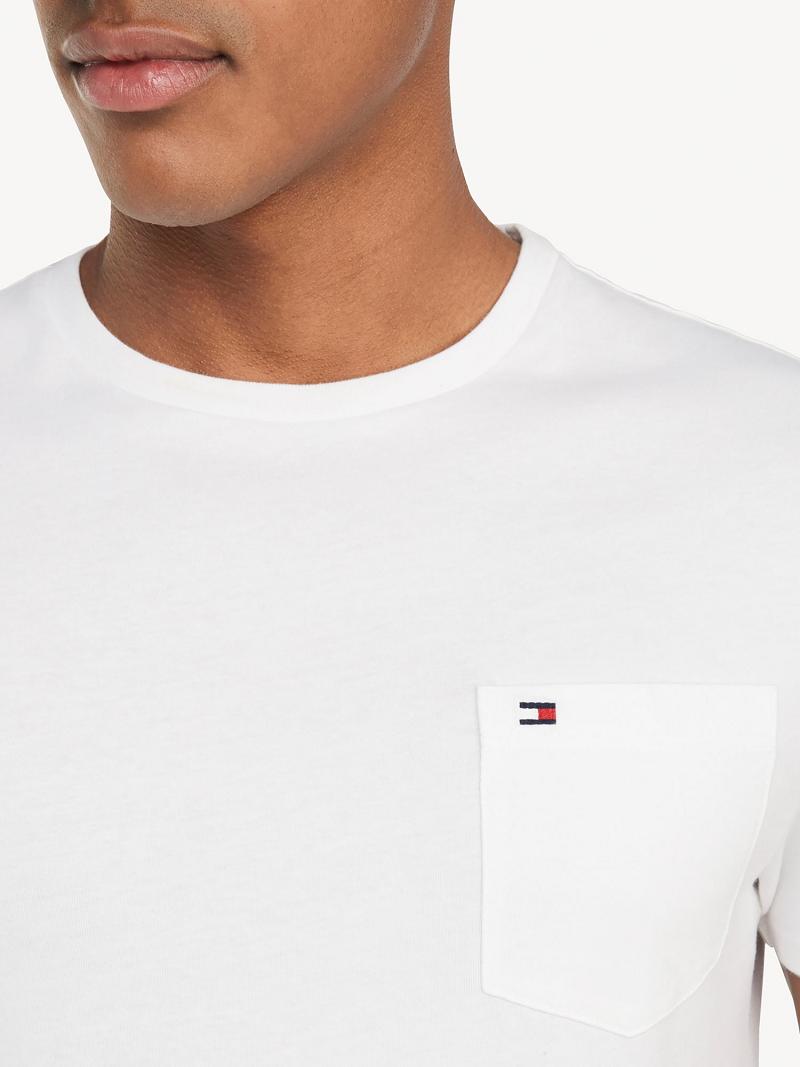 White Men's Tommy Hilfiger Essential classic pocket T Shirts | AU_M31026