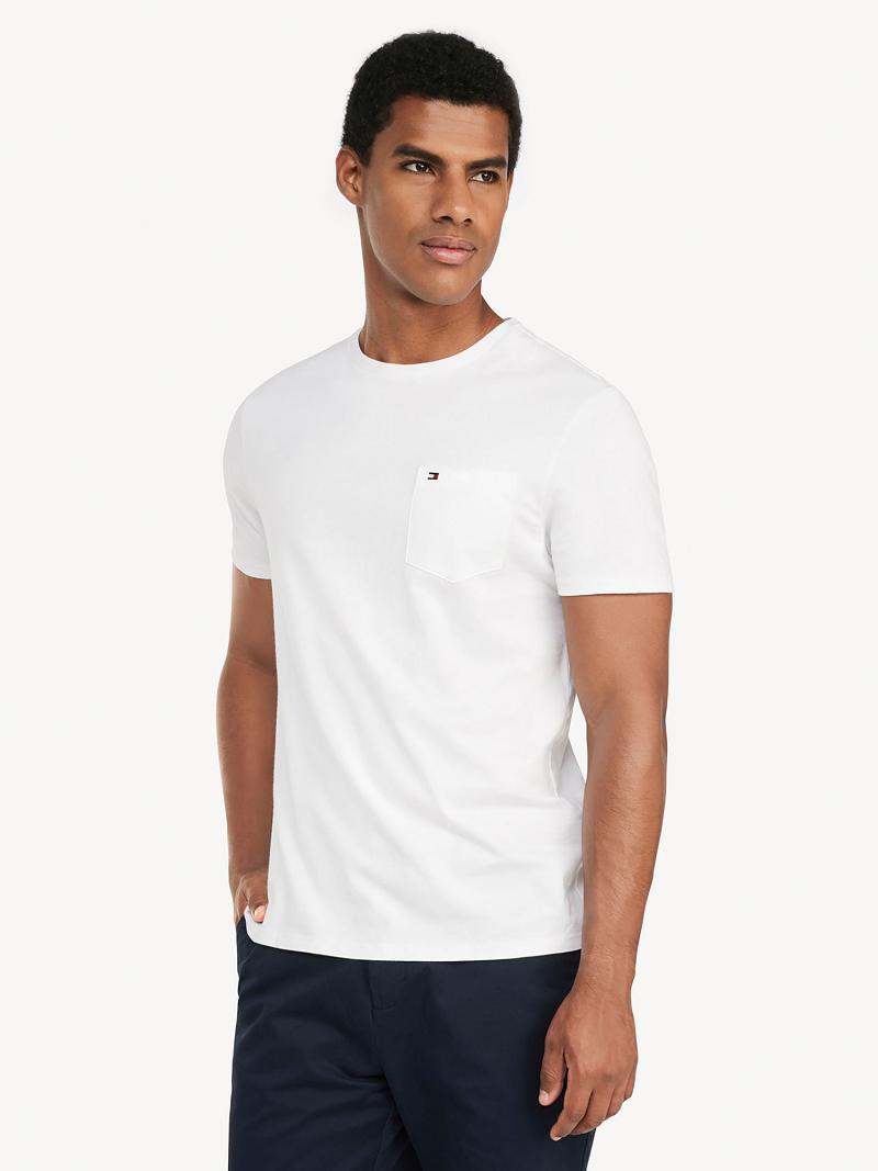 White Men\'s Tommy Hilfiger Essential classic pocket T Shirts | AU_M31026