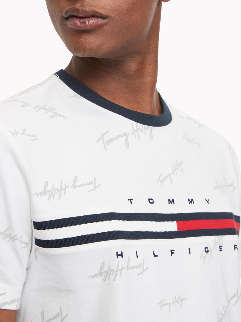 White Men's Tommy Hilfiger Essential script logo T Shirts | AU_M31032