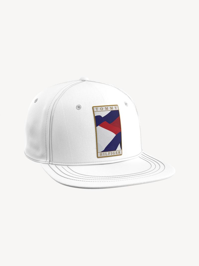 White Men\'s Tommy Hilfiger Flag Flat Brim Hats | AU_M31727