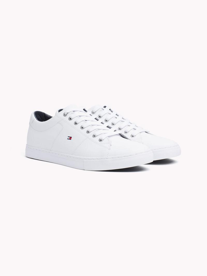 White Men\'s Tommy Hilfiger Flag leather Sneakers | AU_M31618