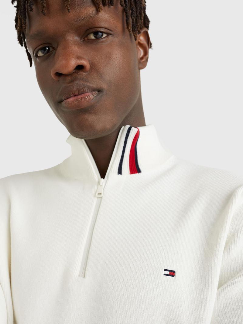 White Men's Tommy Hilfiger Half-zip mockneck Sweaters | AU_M31167