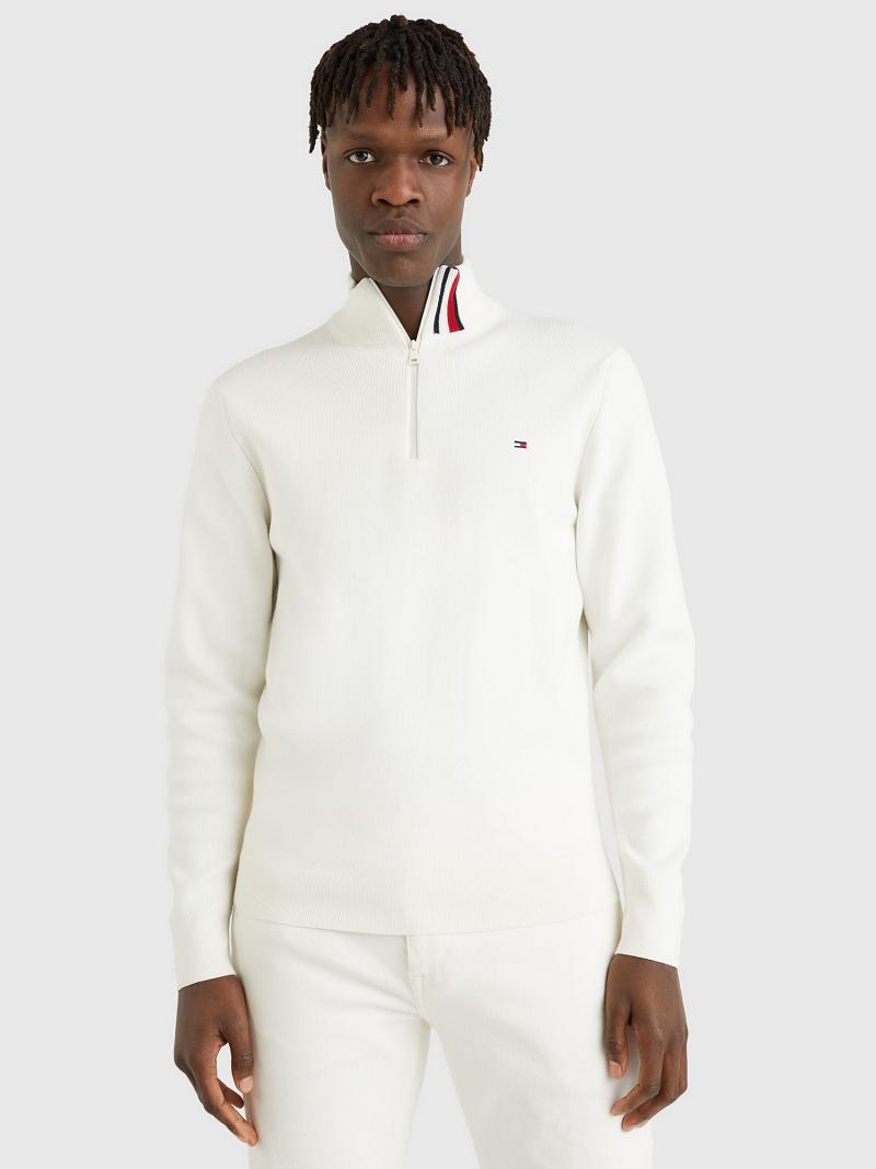 White Men\'s Tommy Hilfiger Half-zip mockneck Sweaters | AU_M31167