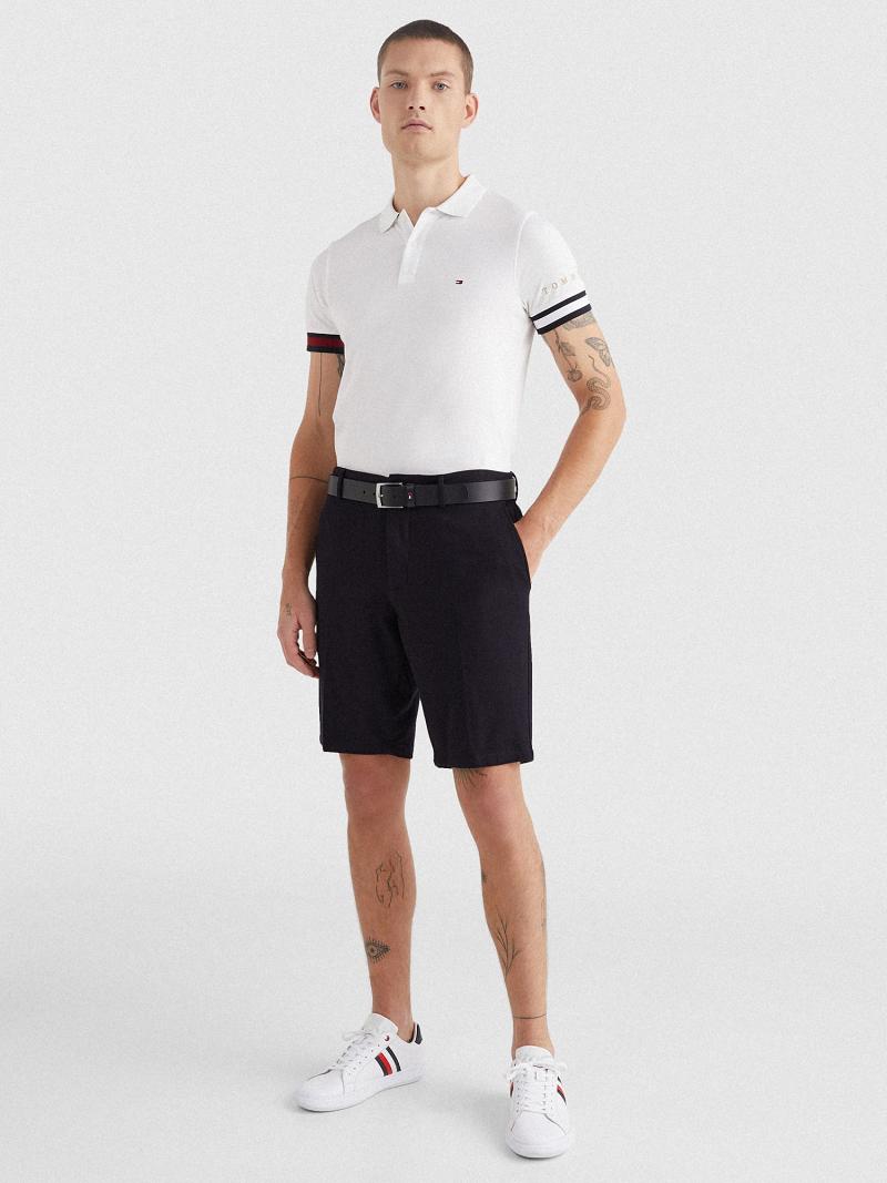 White Men's Tommy Hilfiger Icon slim fit flag cuff Polos | AU_M31292