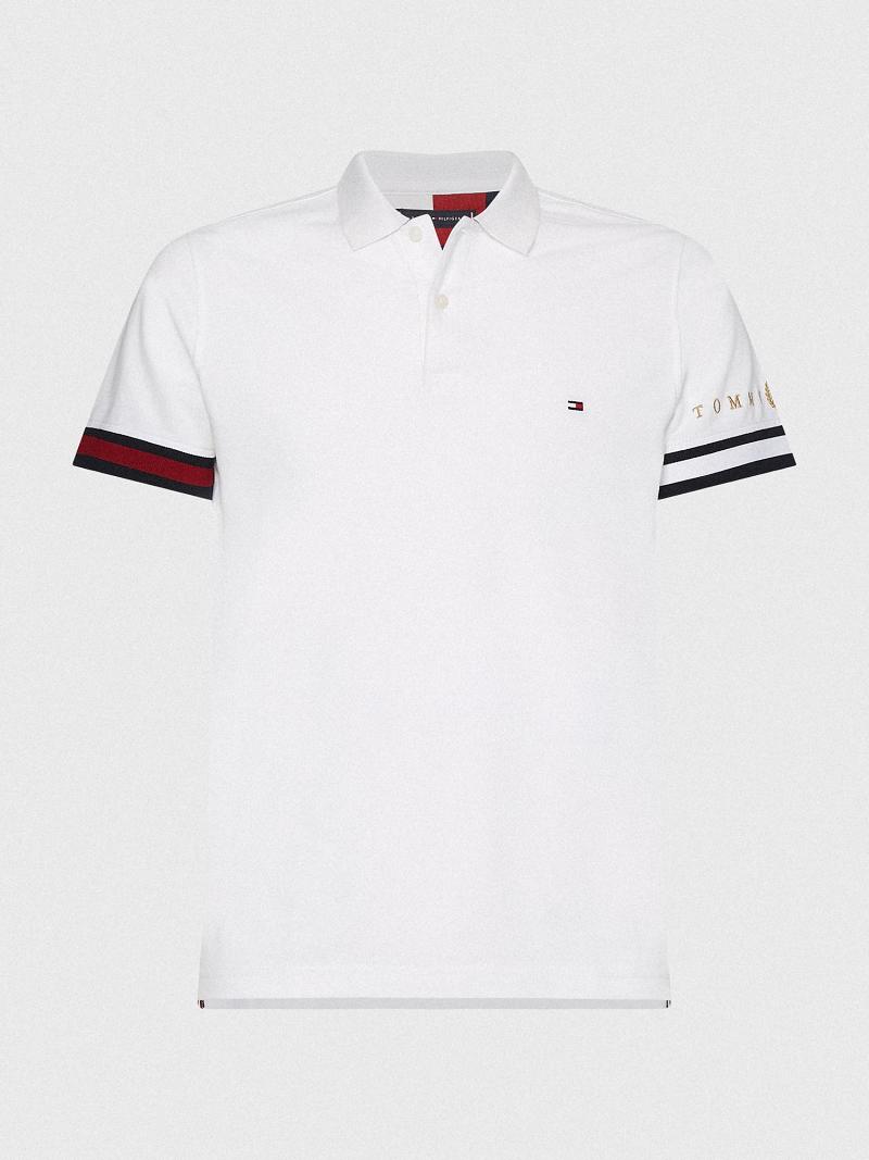 White Men's Tommy Hilfiger Icon slim fit flag cuff Polos | AU_M31292