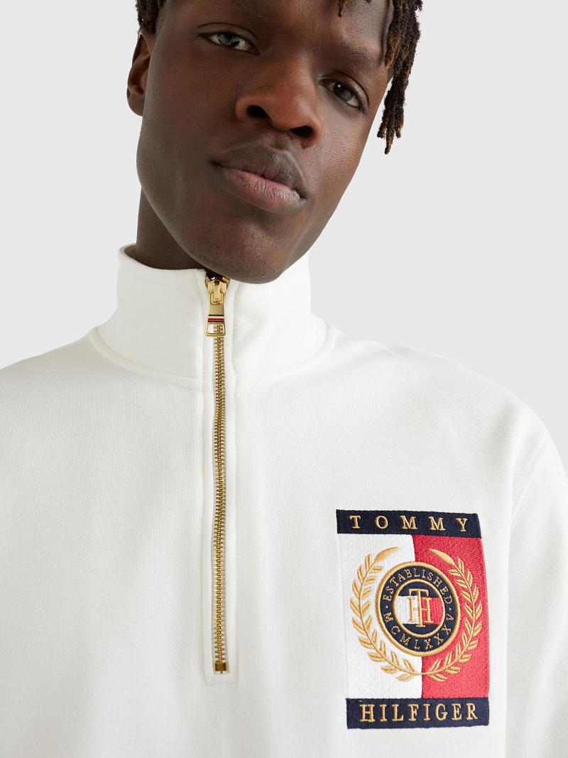 White Men's Tommy Hilfiger Icon square logo zip mockneck Sweatshirts | AU_M31127