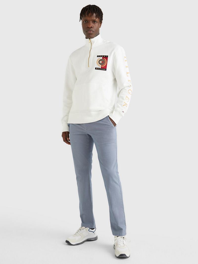 White Men's Tommy Hilfiger Icon square logo zip mockneck Sweatshirts | AU_M31127