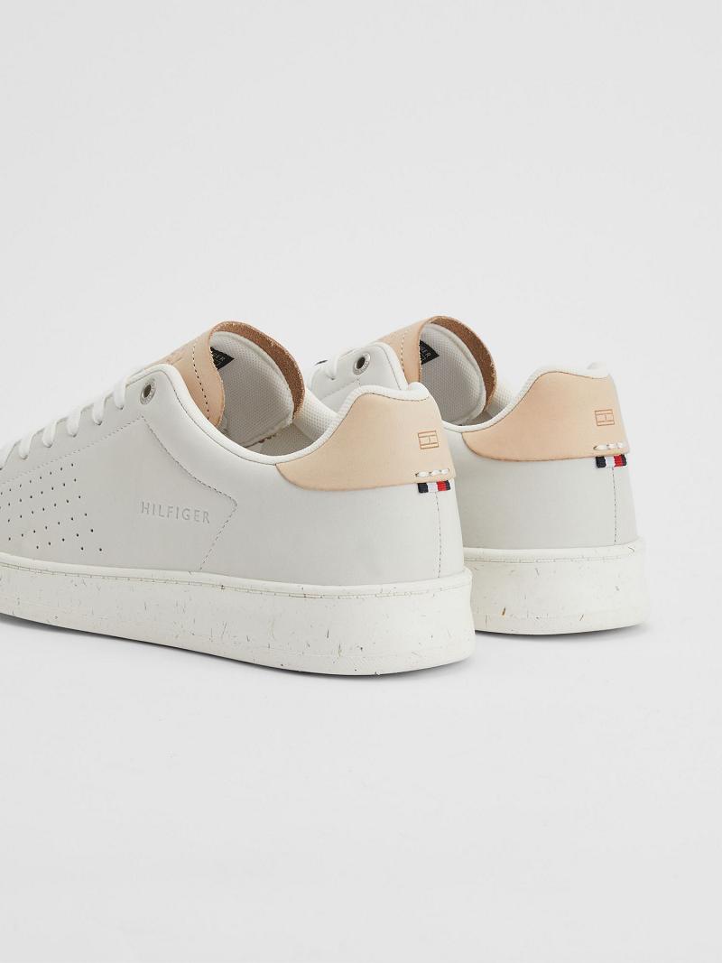 White Men's Tommy Hilfiger Perforated leather Sneakers | AU_M31626