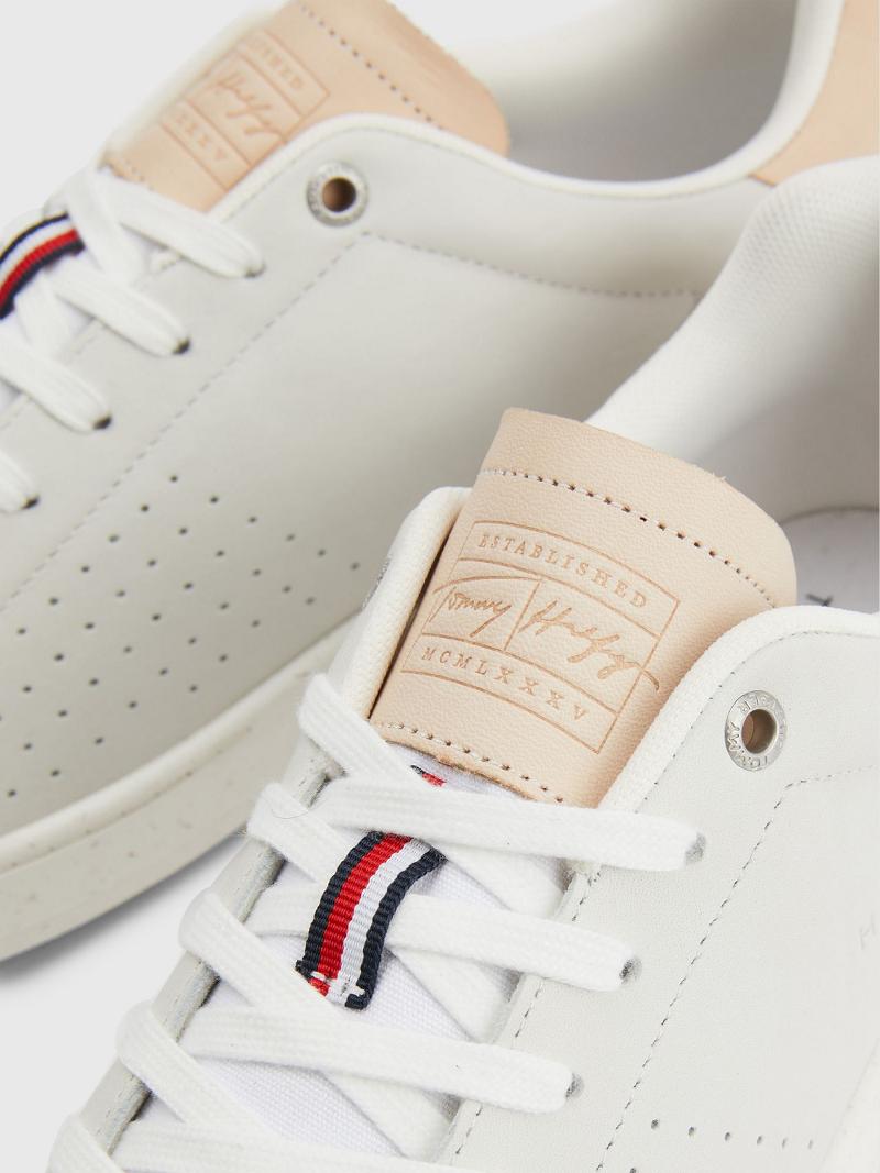 White Men's Tommy Hilfiger Perforated leather Sneakers | AU_M31626