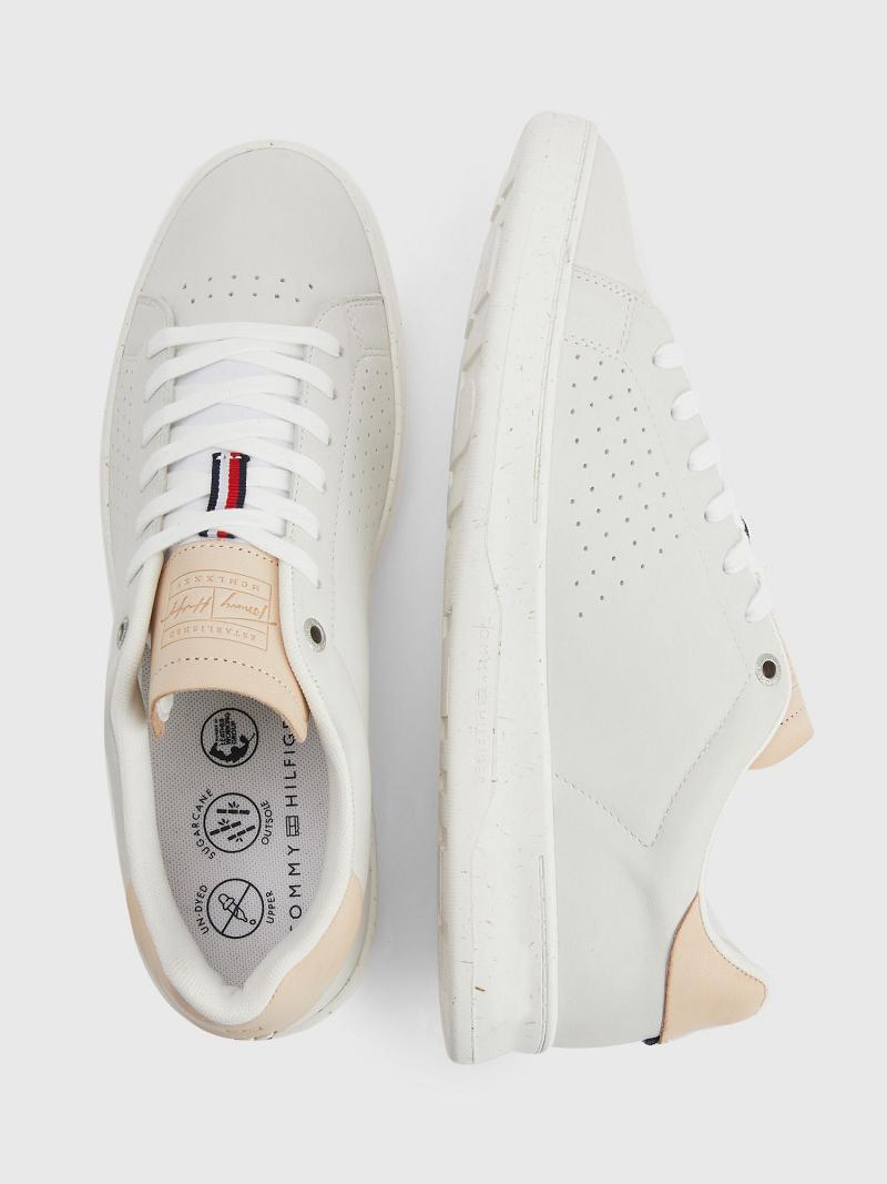 White Men's Tommy Hilfiger Perforated leather Sneakers | AU_M31626