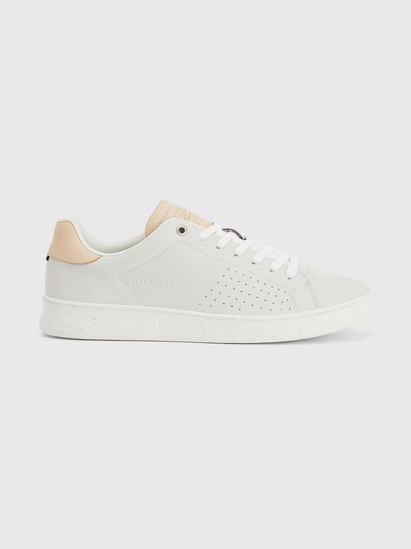 White Men's Tommy Hilfiger Perforated leather Sneakers | AU_M31626