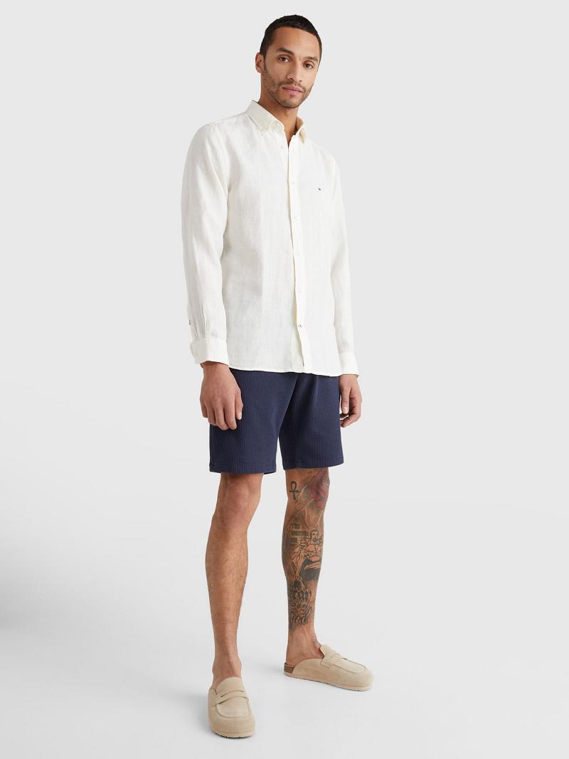 White Men's Tommy Hilfiger Regular fit pigment-dyed linen Shirts | AU_M31275