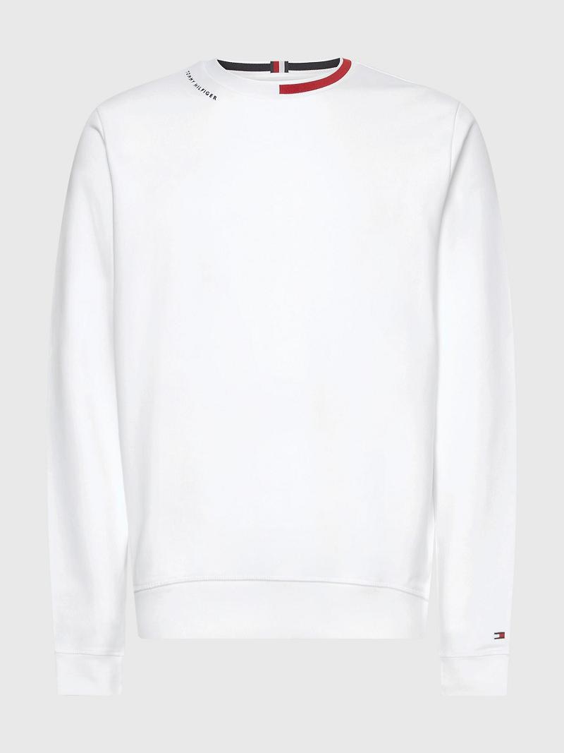 White Men's Tommy Hilfiger Signature collar Sweatshirts | AU_M31134