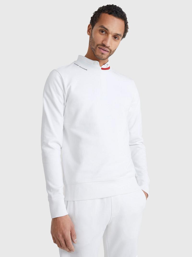 White Men\'s Tommy Hilfiger Signature collar Sweatshirts | AU_M31134