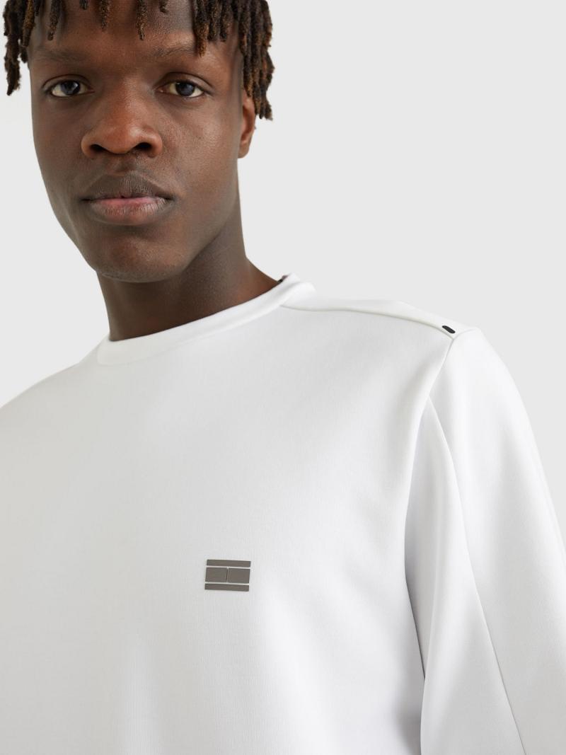 White Men's Tommy Hilfiger Solid tech crewneck Sweatshirts | AU_M31136