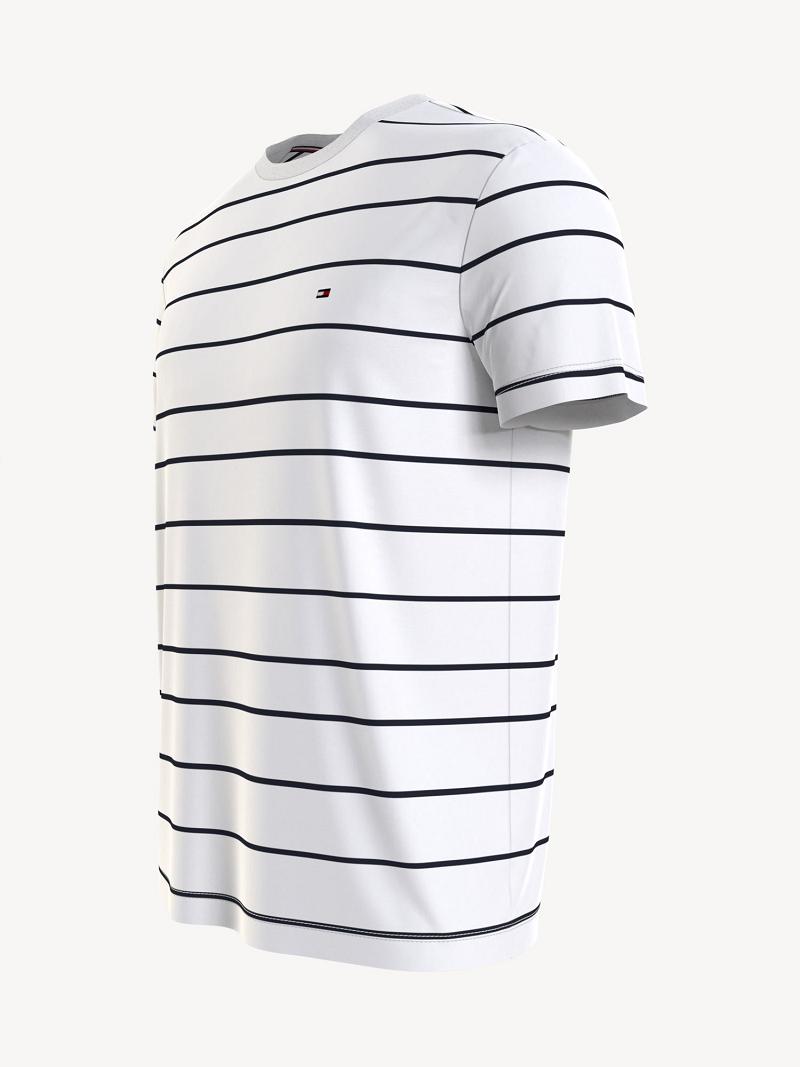 White Men's Tommy Hilfiger Thin stripe T Shirts | AU_M31080